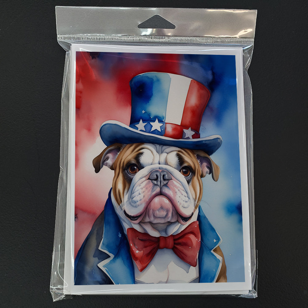 English Bulldog Patriotic American Greeting Cards Pack of 8