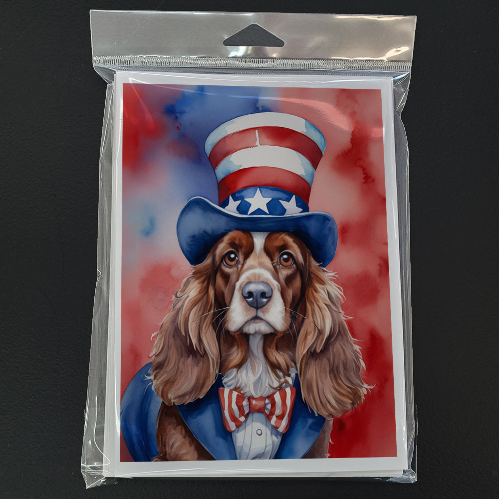 English Cocker Spaniel Patriotic American Greeting Cards Pack of 8