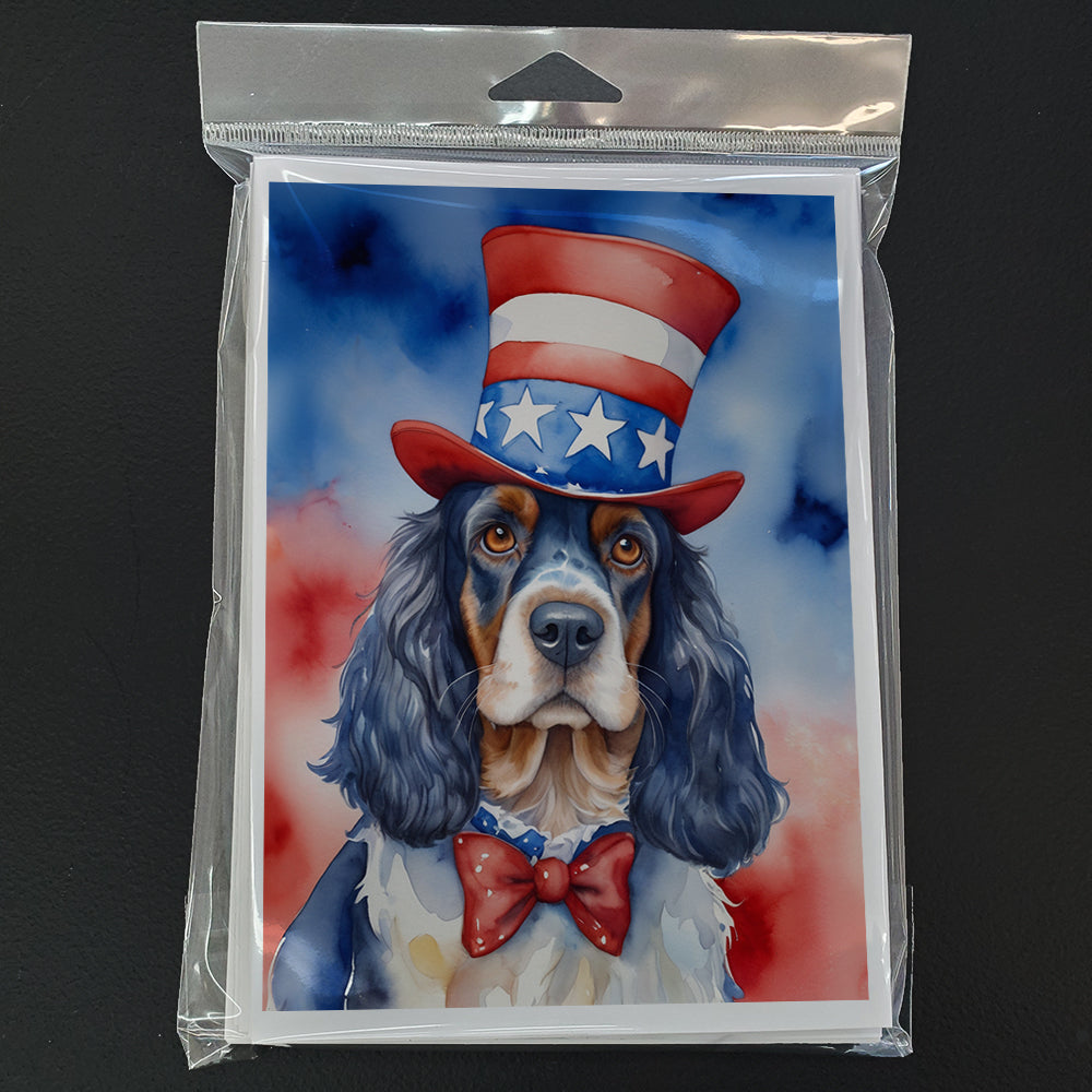 English Cocker Spaniel Patriotic American Greeting Cards Pack of 8