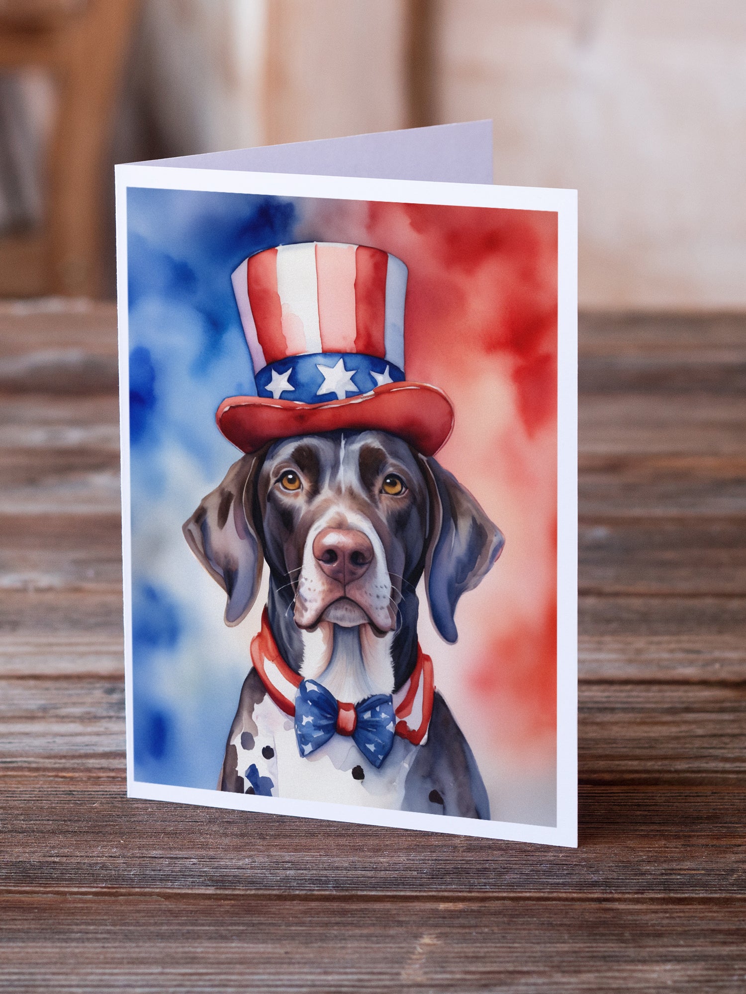 Buy this German Shorthaired Pointer Patriotic American Greeting Cards Pack of 8