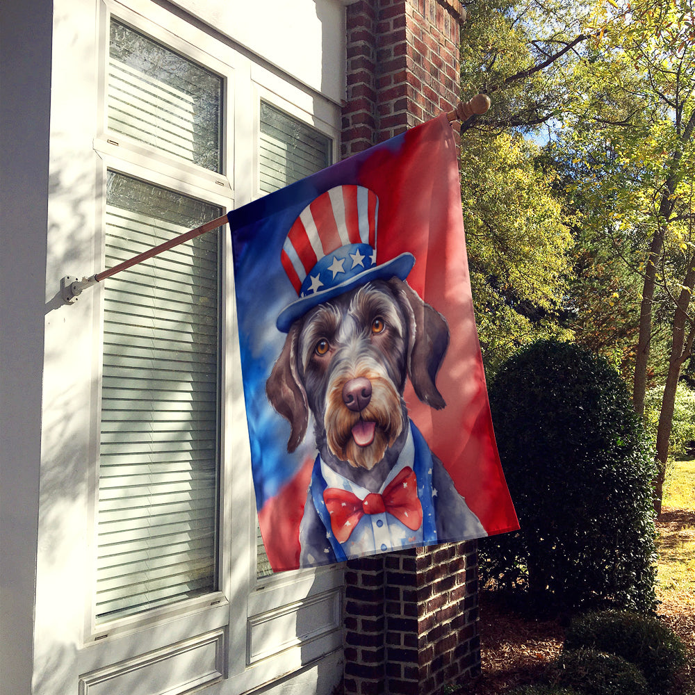 German Wirehaired Pointer Patriotic American House Flag