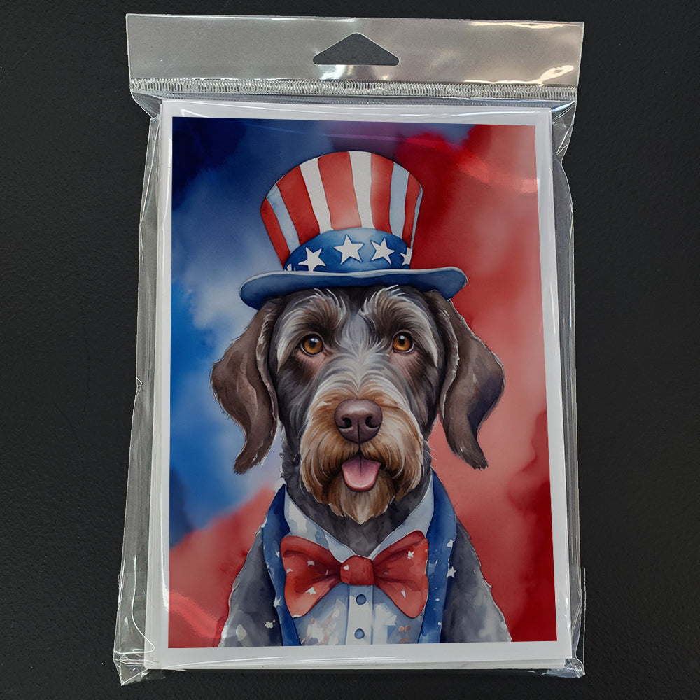 German Wirehaired Pointer Patriotic American Greeting Cards Pack of 8