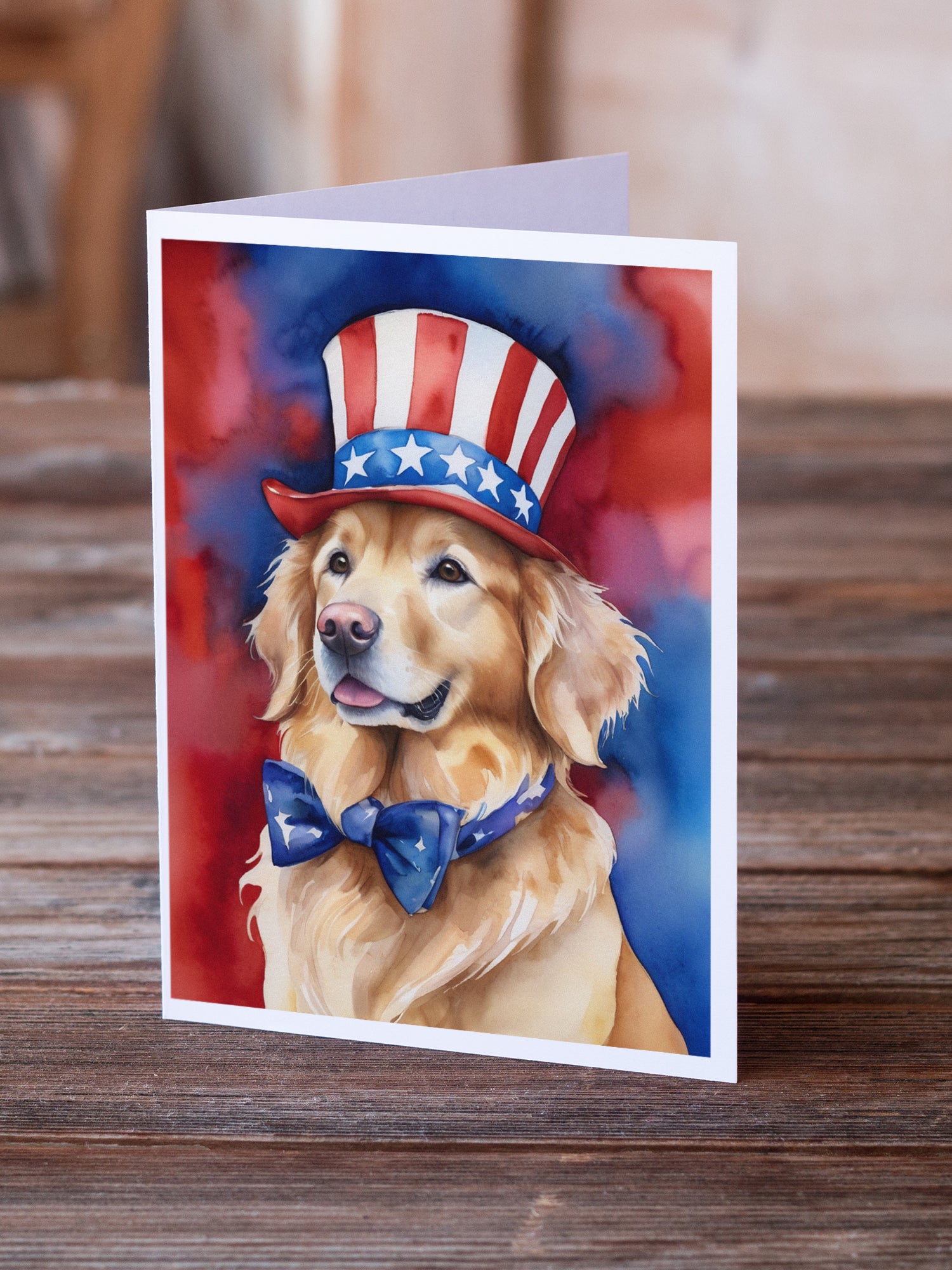 Golden Retriever Patriotic American Greeting Cards Pack of 8