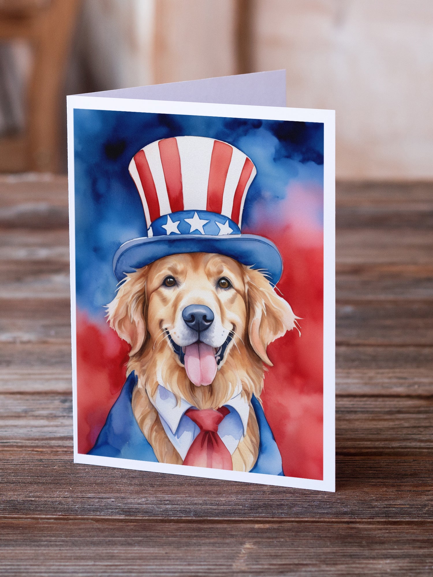 Golden Retriever Patriotic American Greeting Cards Pack of 8