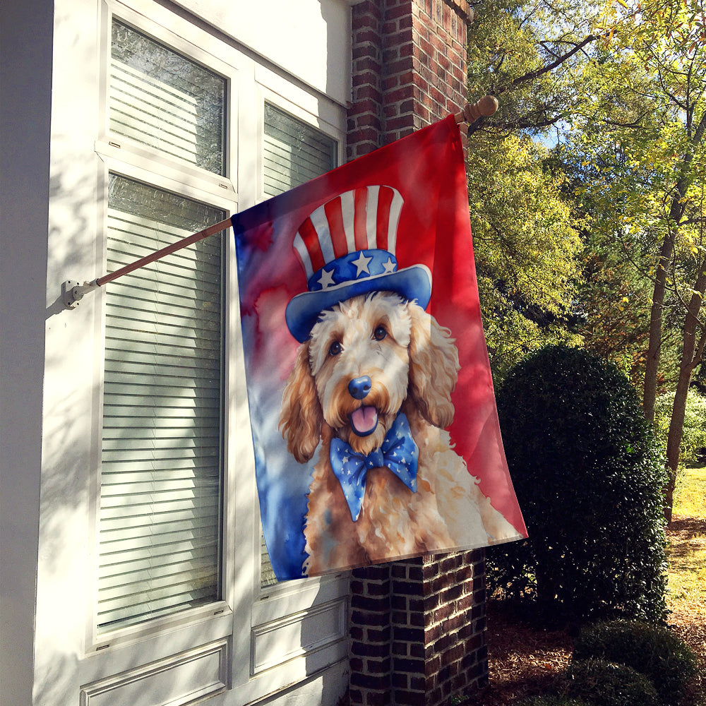 Goldendoodle Patriotic American House Flag