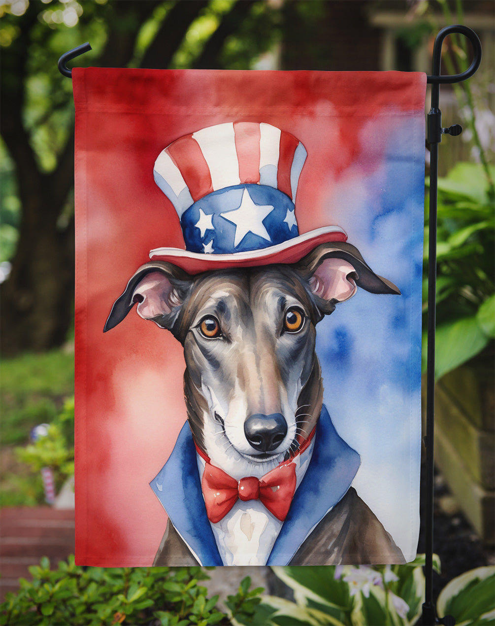 Greyhound Patriotic American Garden Flag