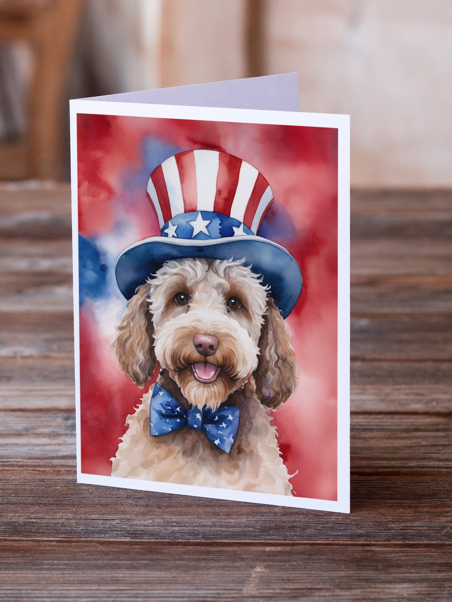 Labradoodle Patriotic American Greeting Cards Pack of 8