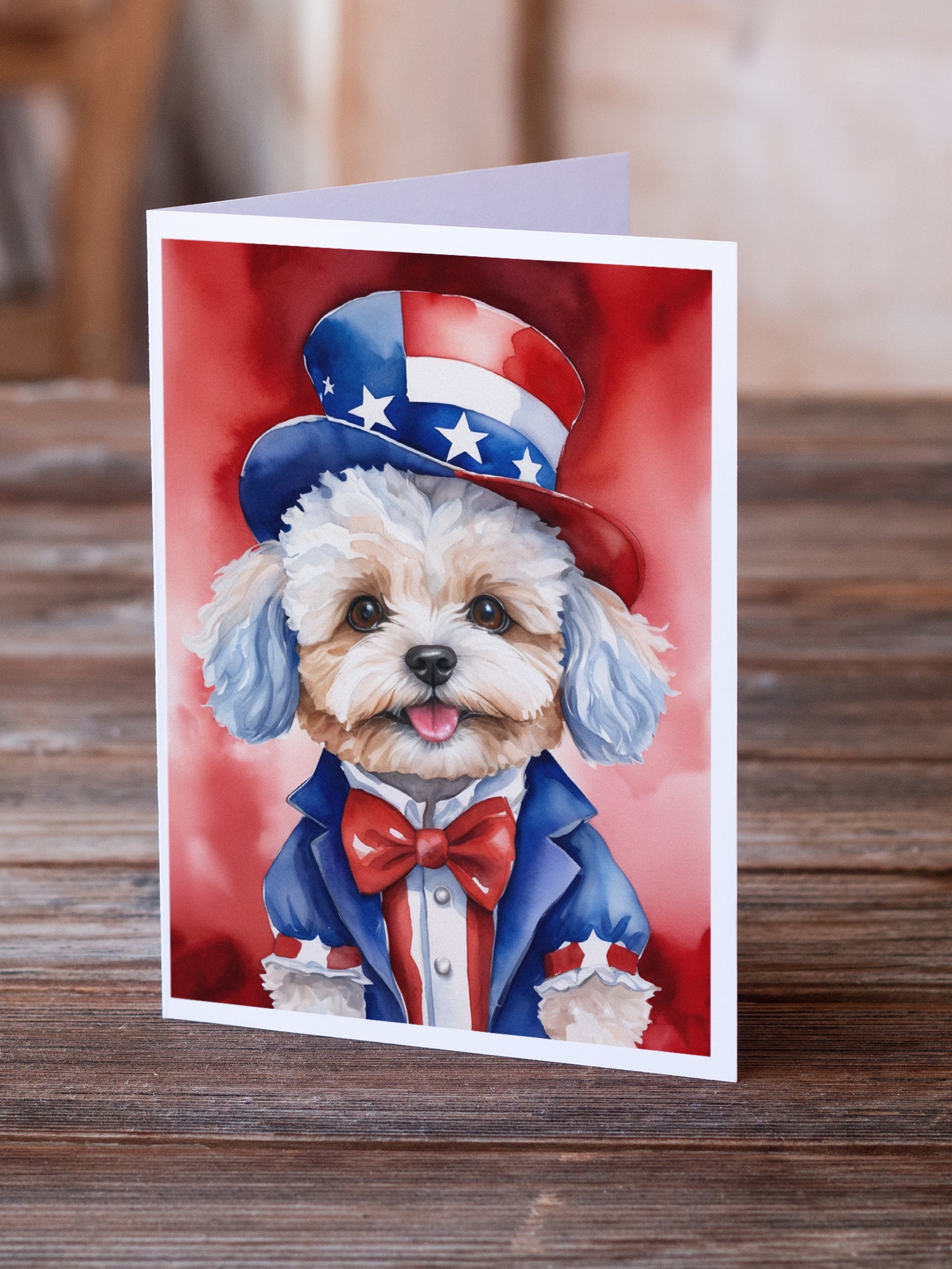 Maltipoo Patriotic American Greeting Cards Pack of 8