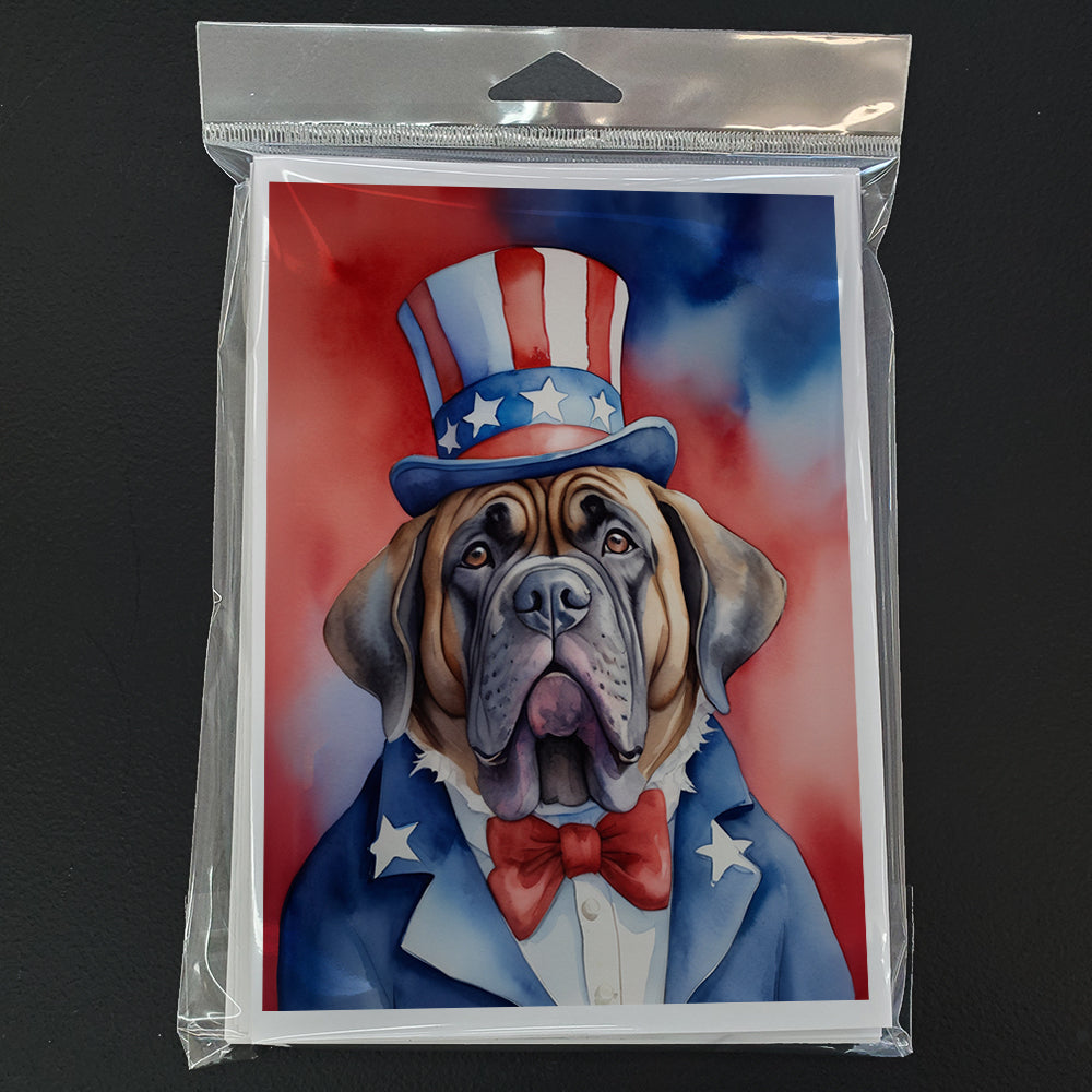 Mastiff Patriotic American Greeting Cards Pack of 8