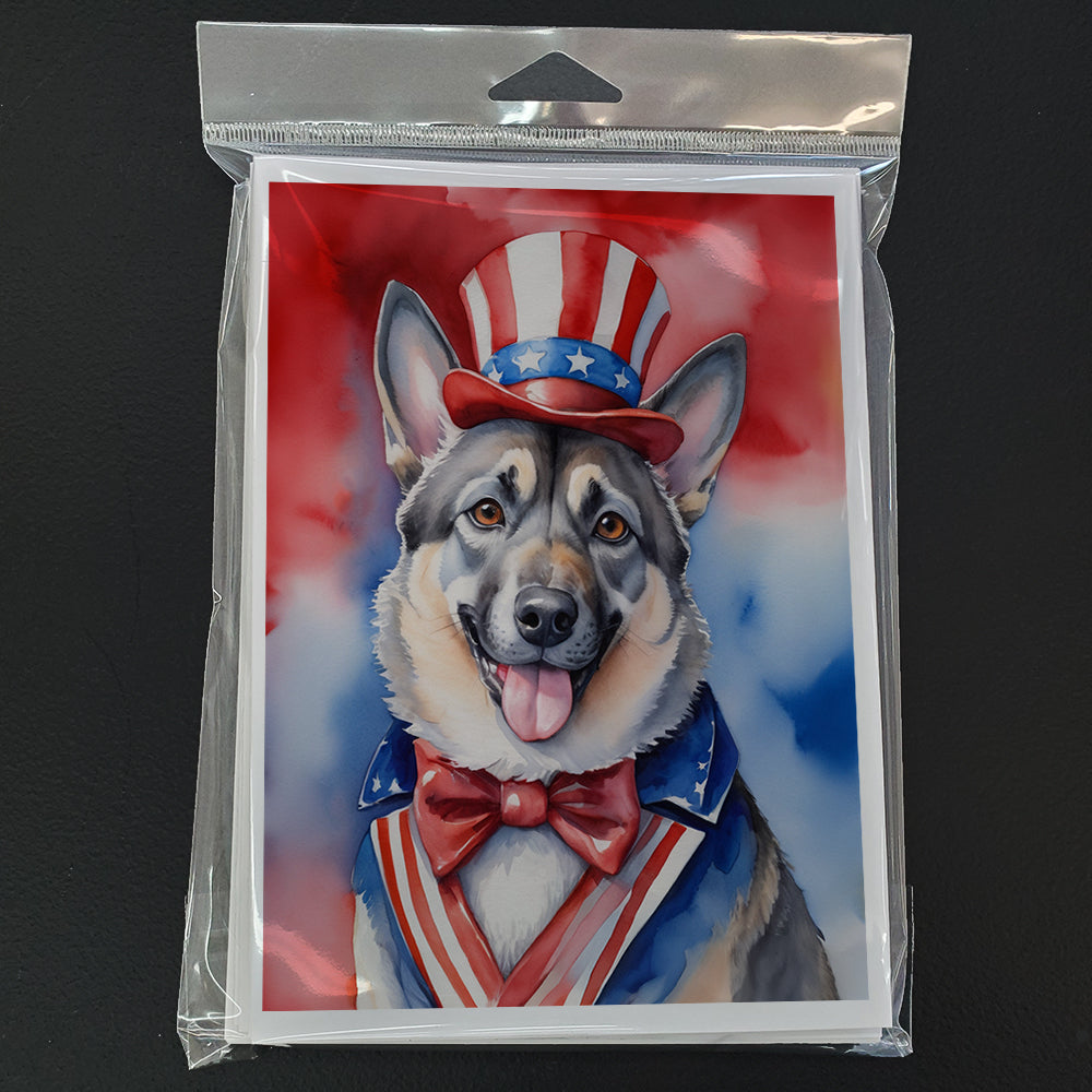Norwegian Elkhound Patriotic American Greeting Cards Pack of 8