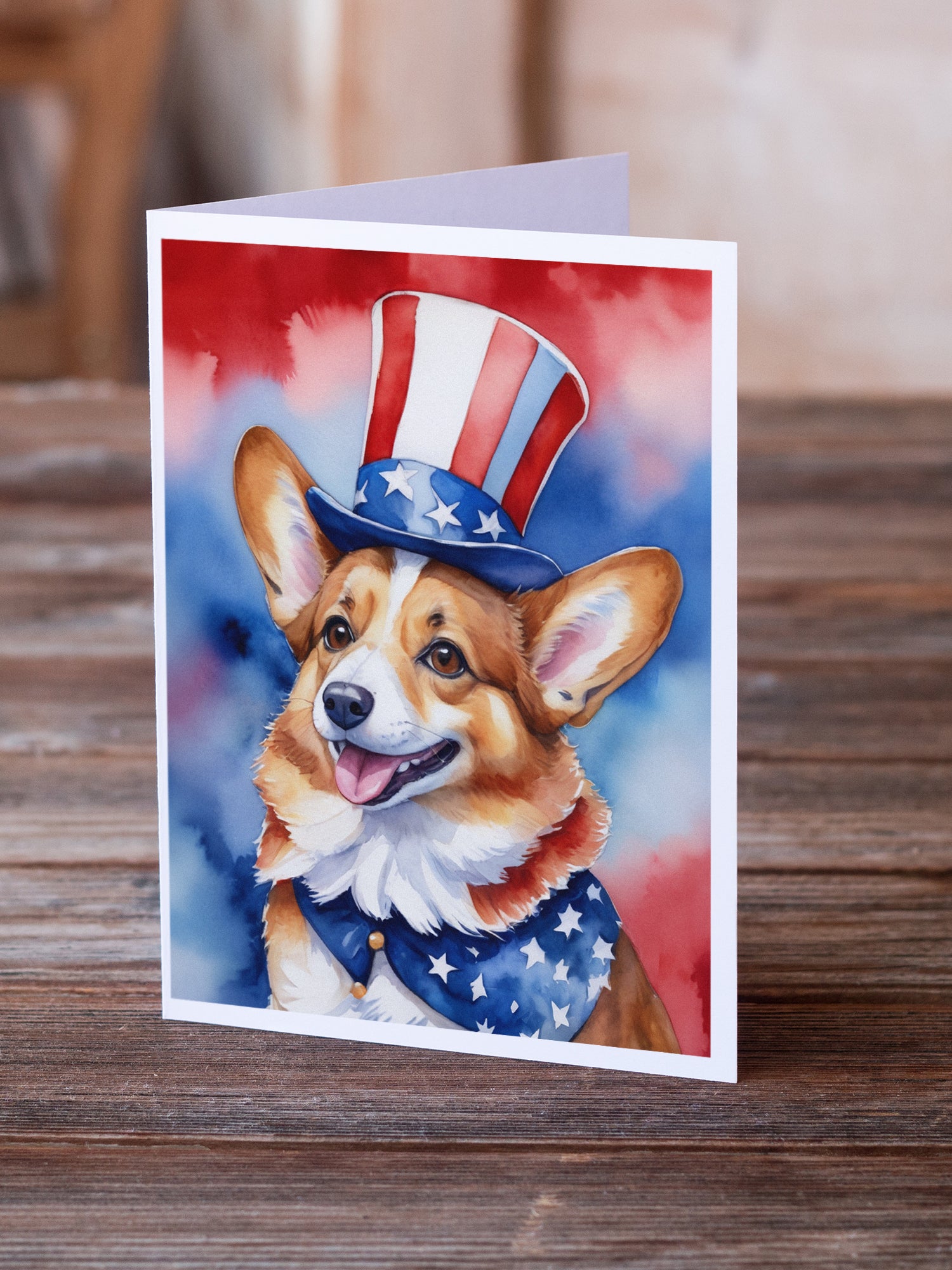 Corgi Patriotic American Greeting Cards Pack of 8