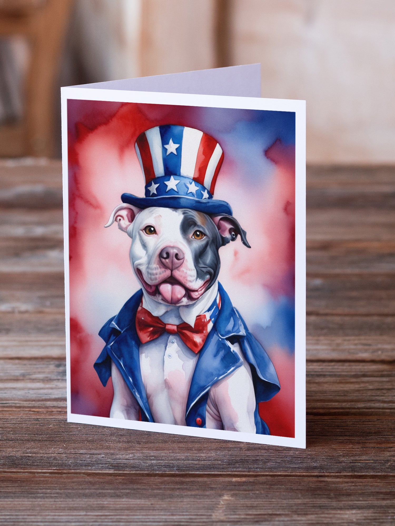 Pit Bull Terrier Patriotic American Greeting Cards Pack of 8