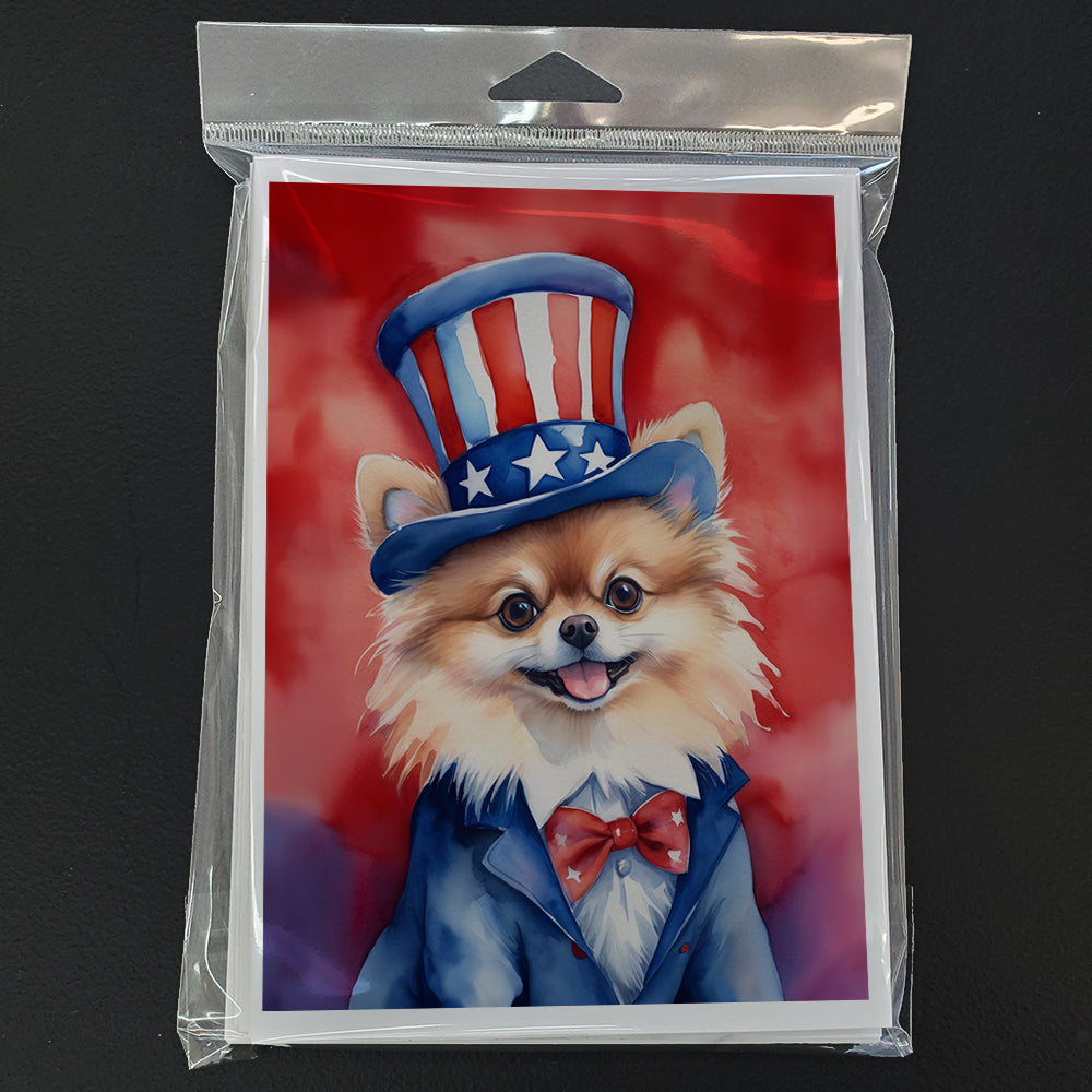 Pomeranian Patriotic American Greeting Cards Pack of 8