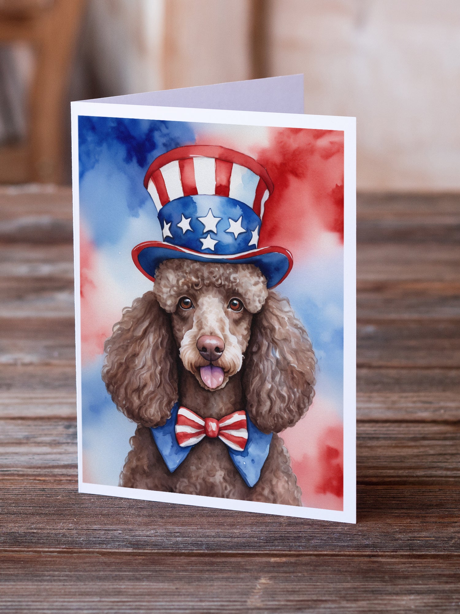 Poodle Patriotic American Greeting Cards Pack of 8