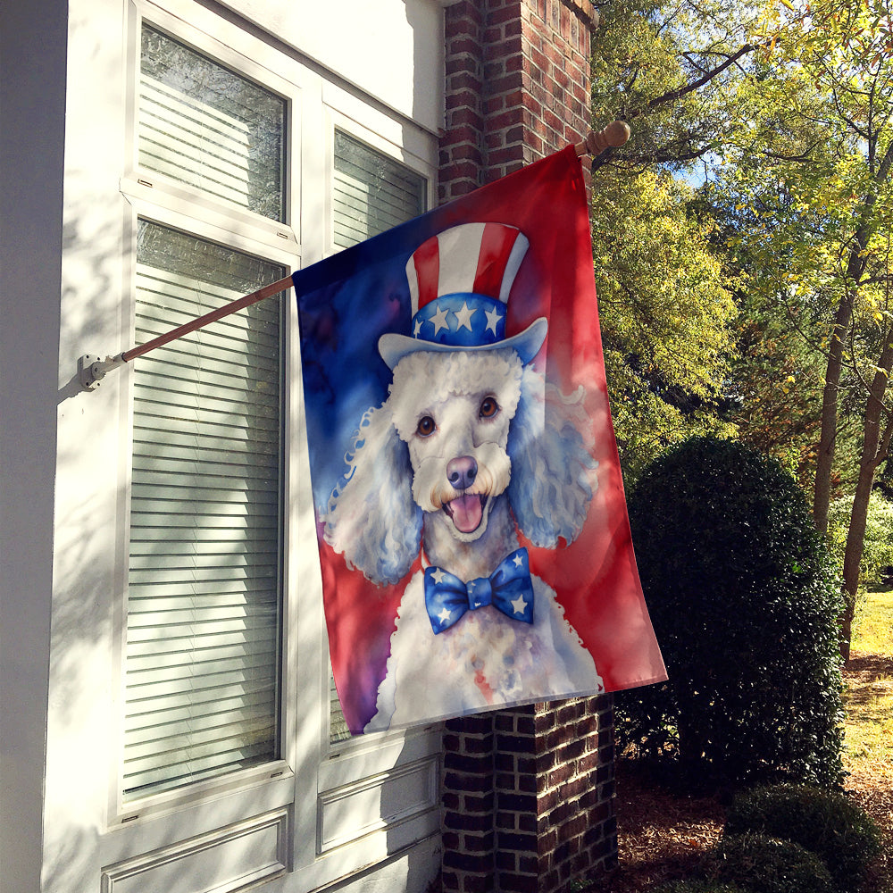White Poodle Patriotic American House Flag