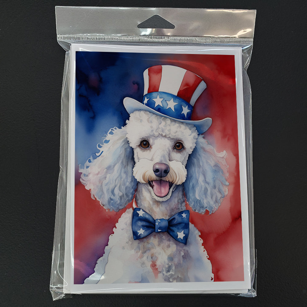 White Poodle Patriotic American Greeting Cards Pack of 8