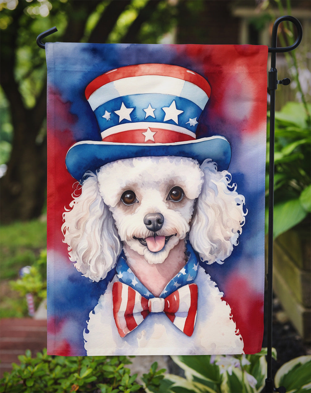 White Poodle Patriotic American Garden Flag