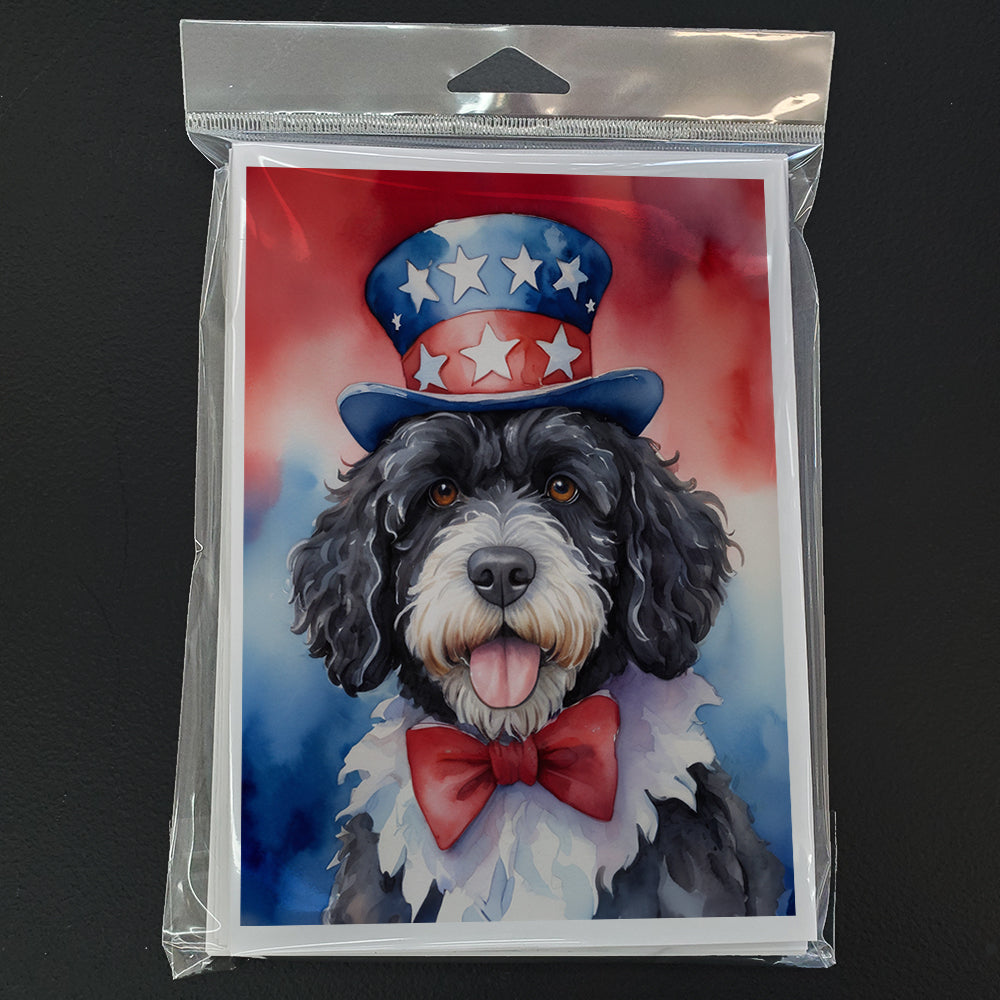Portuguese Water Dog Patriotic American Greeting Cards Pack of 8
