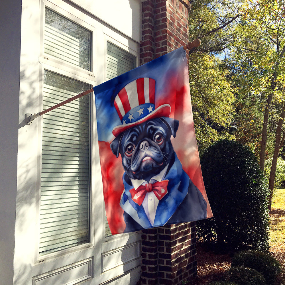 Pug Patriotic American House Flag