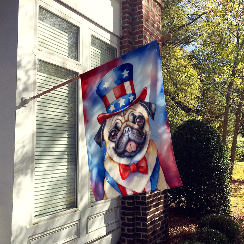 Pug Patriotic American House Flag