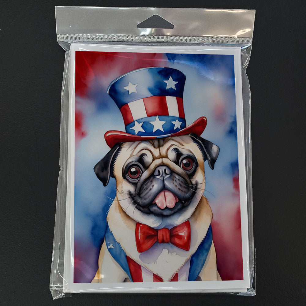 Pug Patriotic American Greeting Cards Pack of 8