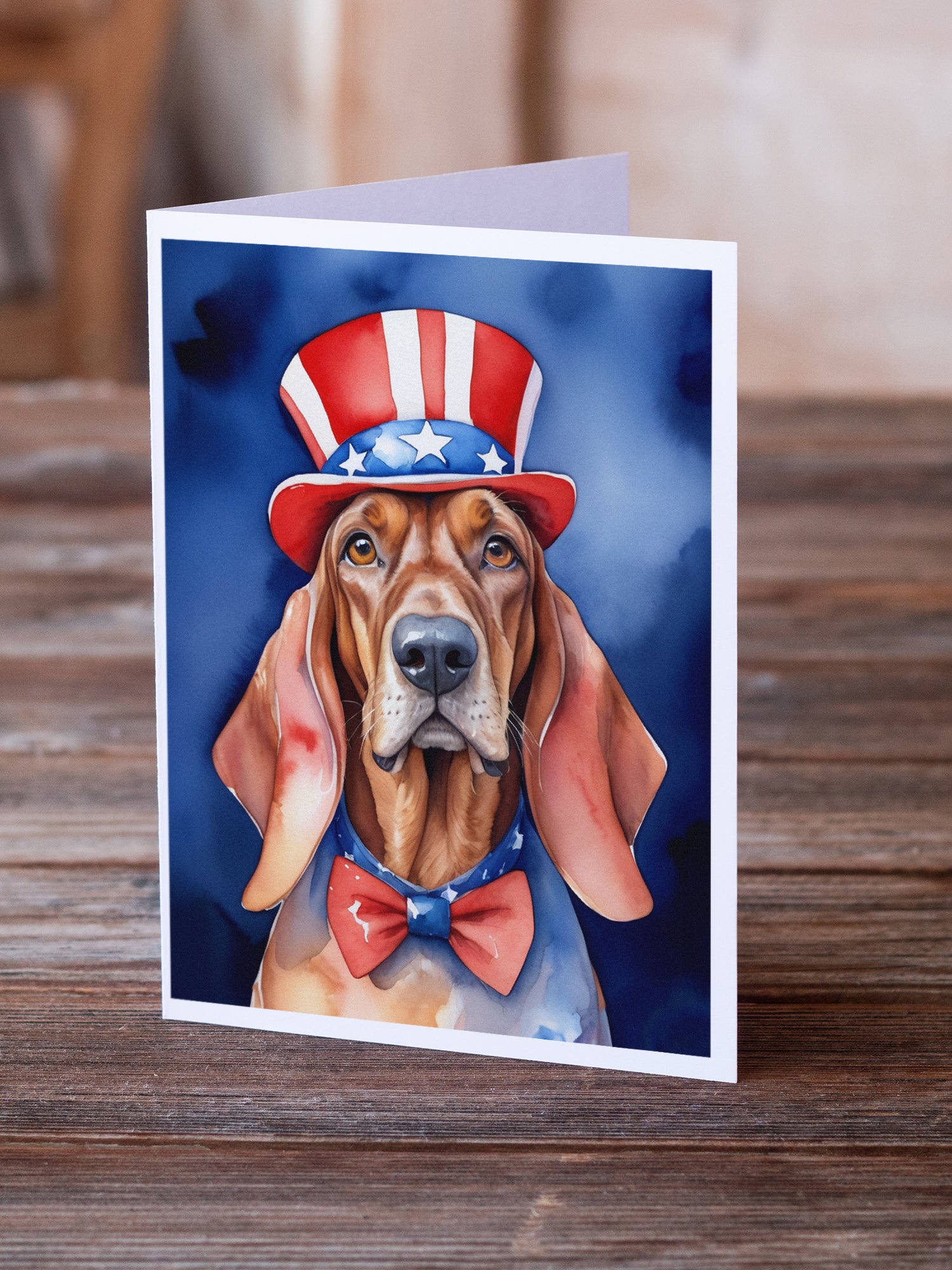 Redbone Coonhound Patriotic American Greeting Cards Pack of 8