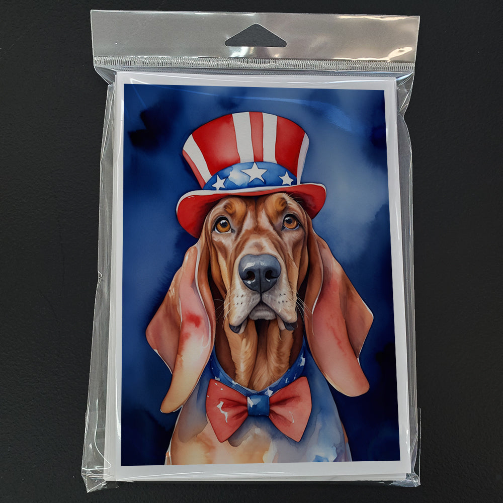 Redbone Coonhound Patriotic American Greeting Cards Pack of 8