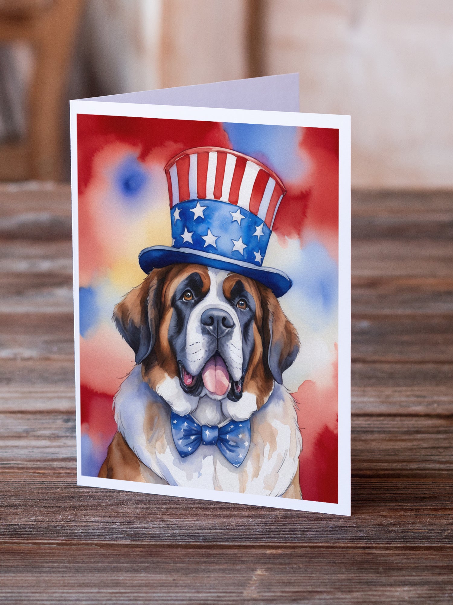 Buy this Saint Bernard Patriotic American Greeting Cards Pack of 8