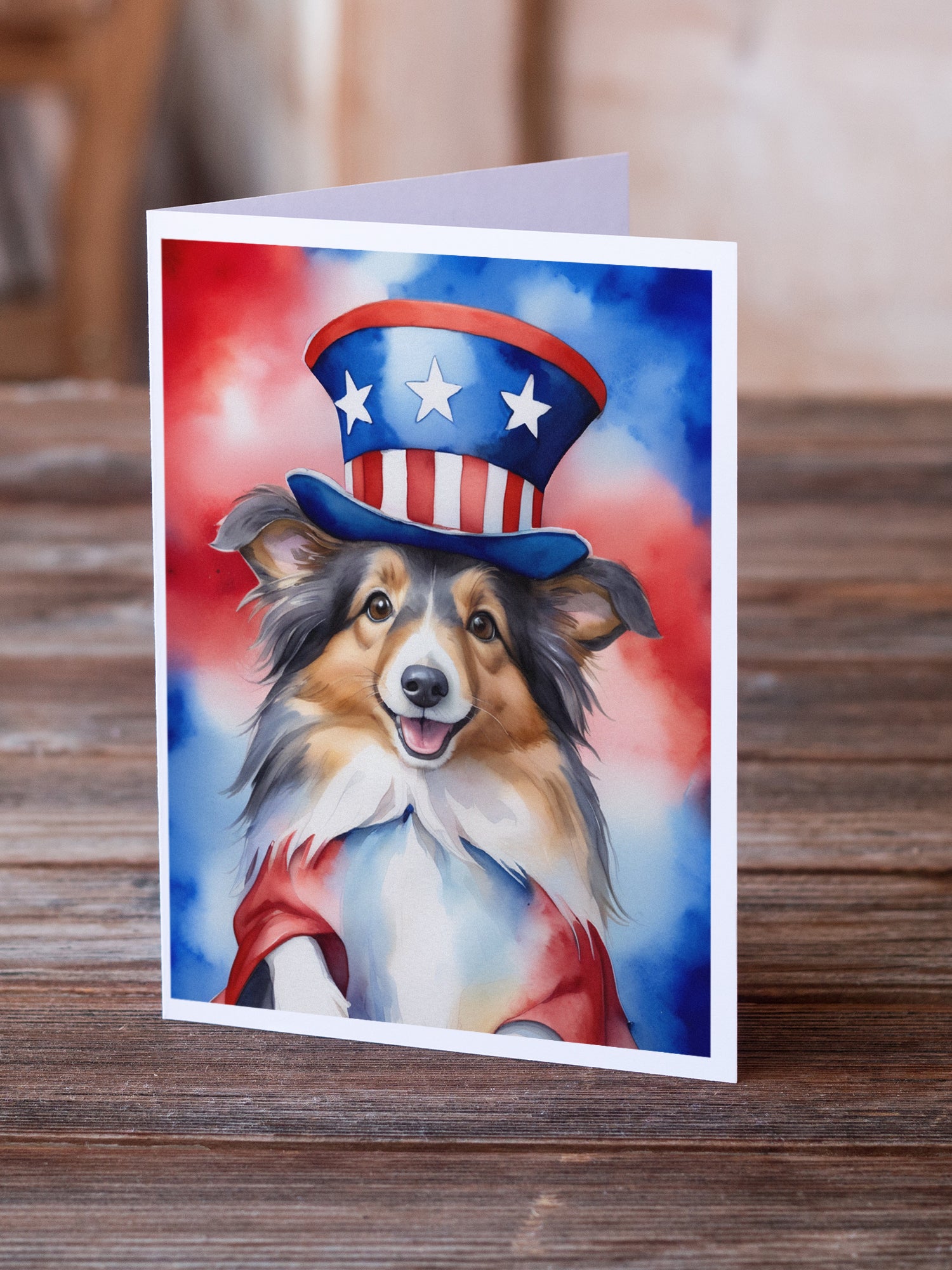 Sheltie Patriotic American Greeting Cards Pack of 8