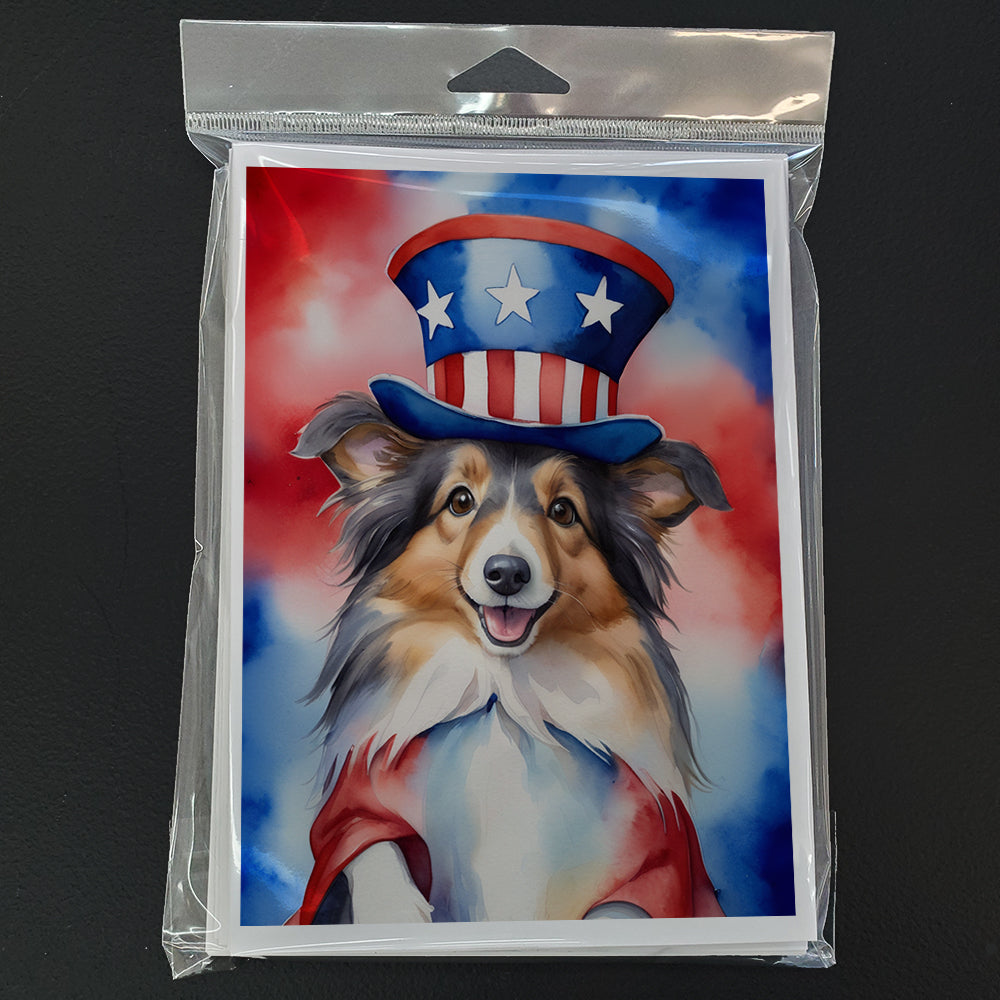 Sheltie Patriotic American Greeting Cards Pack of 8