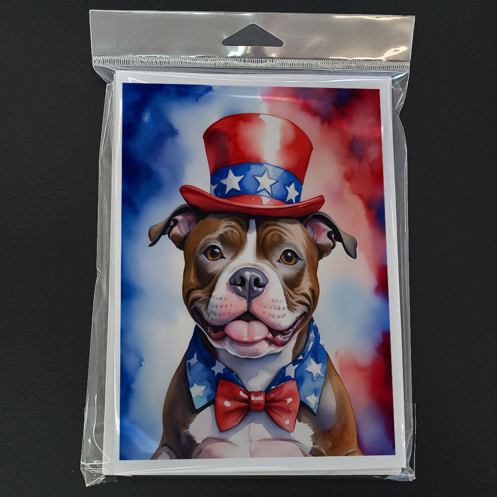 Staffordshire Bull Terrier Patriotic American Greeting Cards Pack of 8