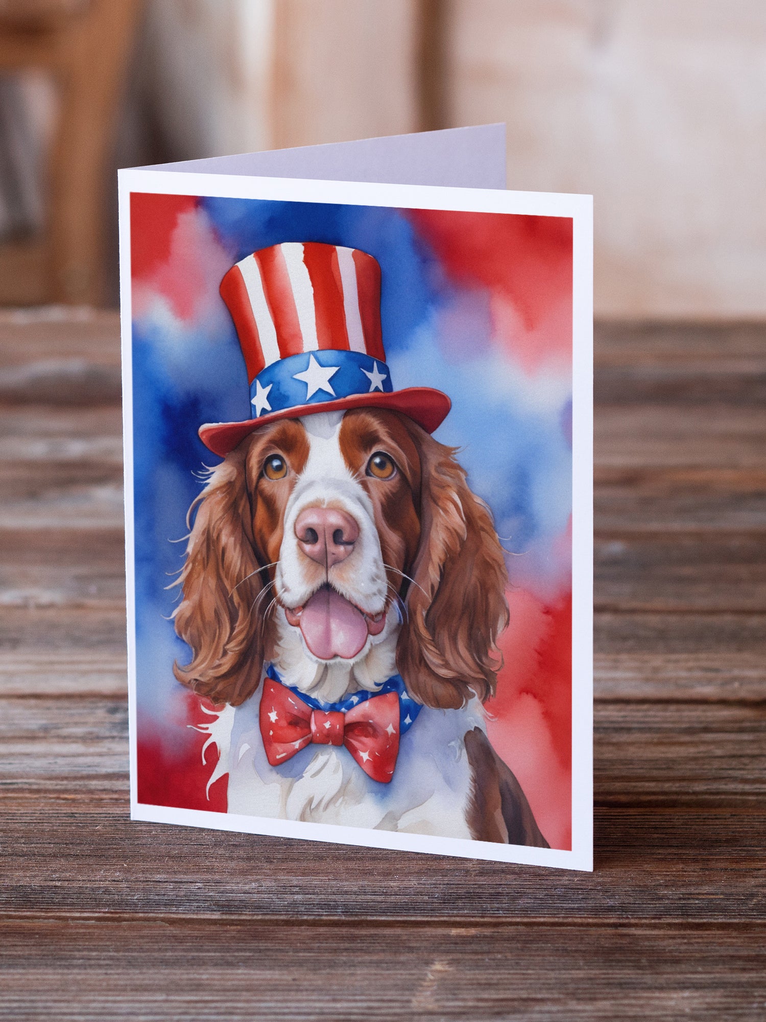 Welsh Springer Spaniel Patriotic American Greeting Cards Pack of 8