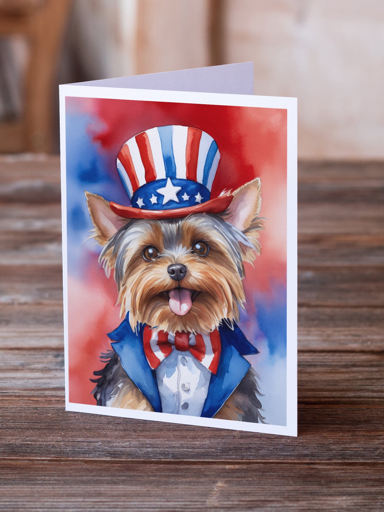 Yorkshire Terrier Patriotic American Greeting Cards Pack of 8
