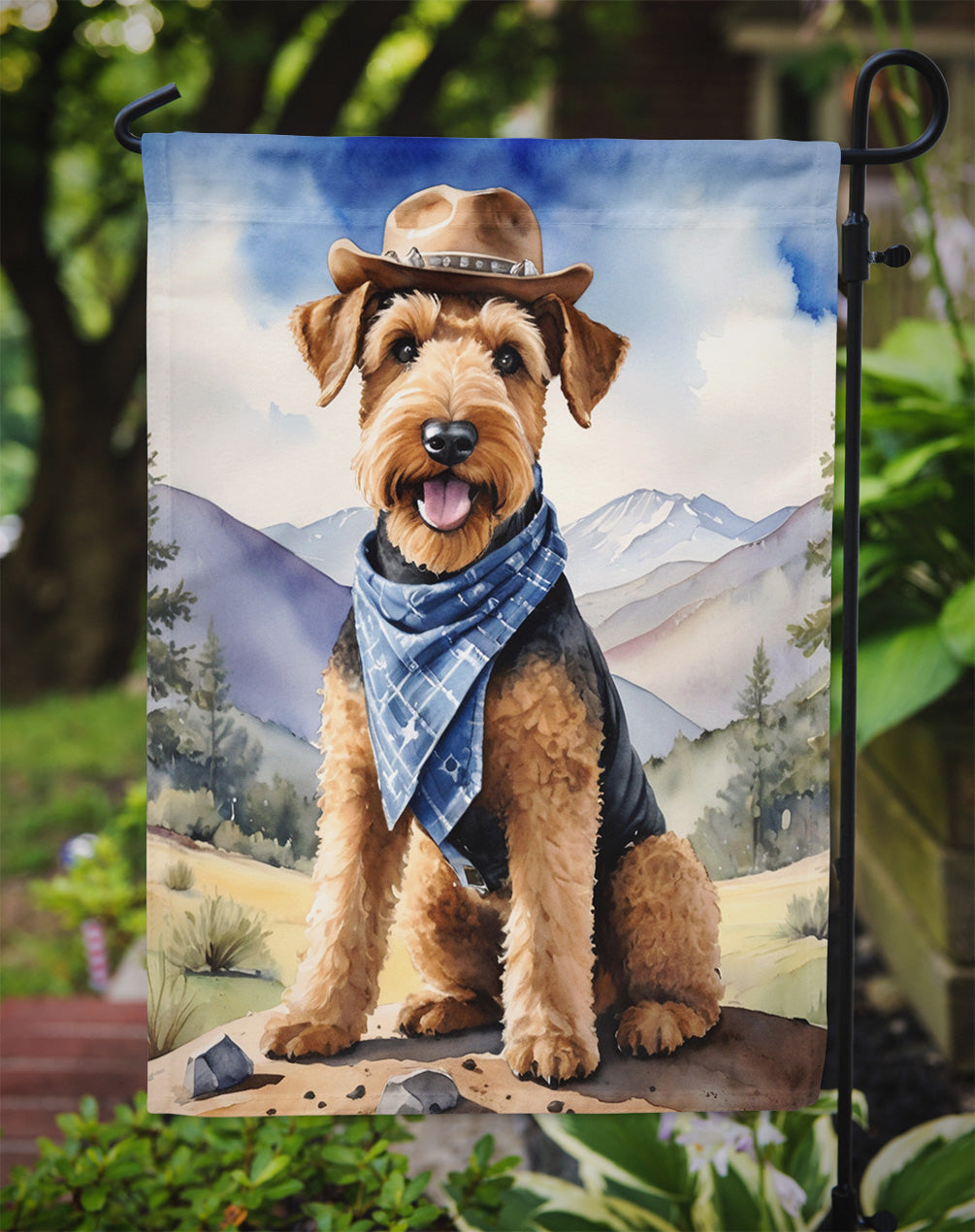 Airedale Terrier Cowboy Welcome Garden Flag