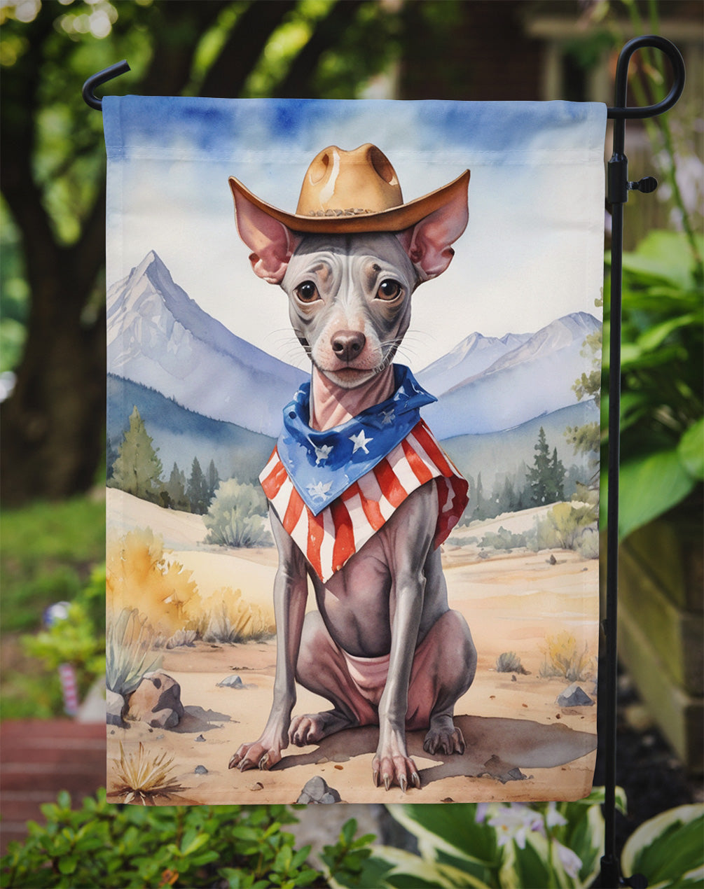 American Hairless Terrier Cowboy Welcome Garden Flag