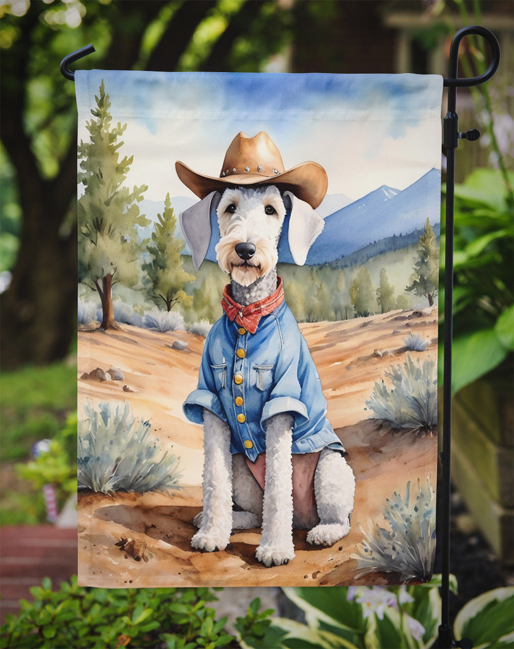Bedlington Terrier Cowboy Welcome Garden Flag