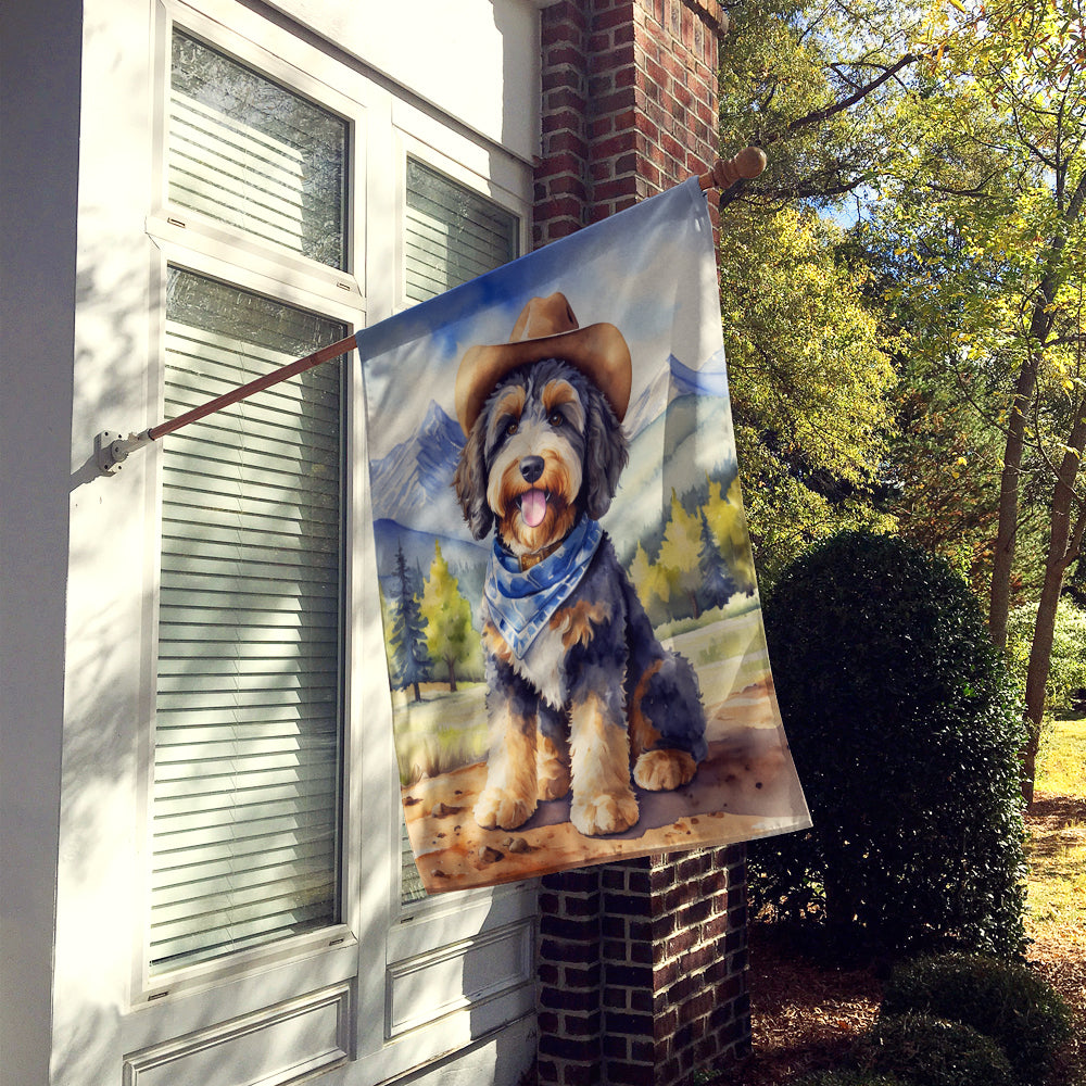 Bernedoodle Cowboy Welcome House Flag