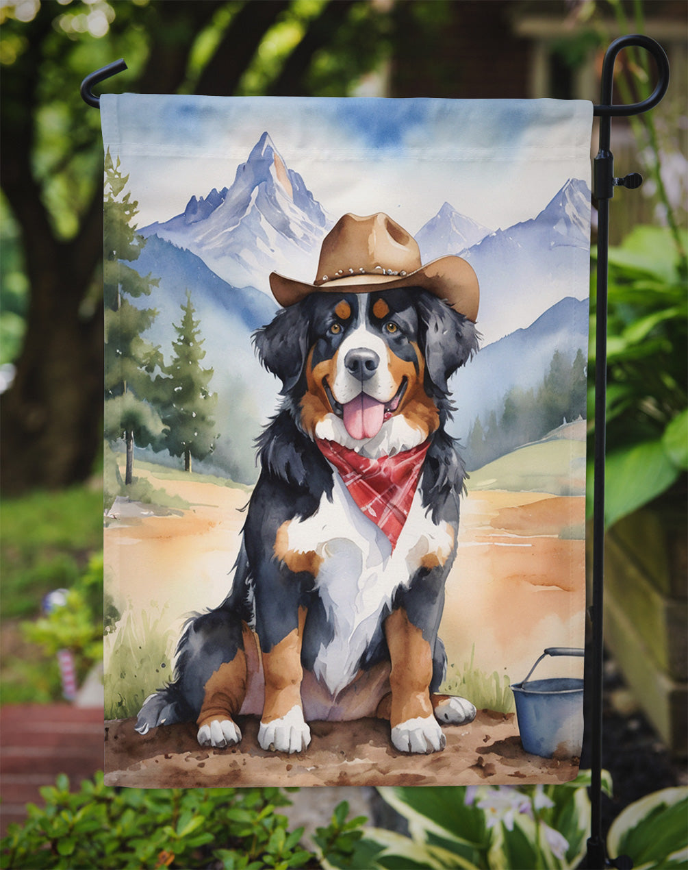Bernese Mountain Dog Cowboy Welcome Garden Flag