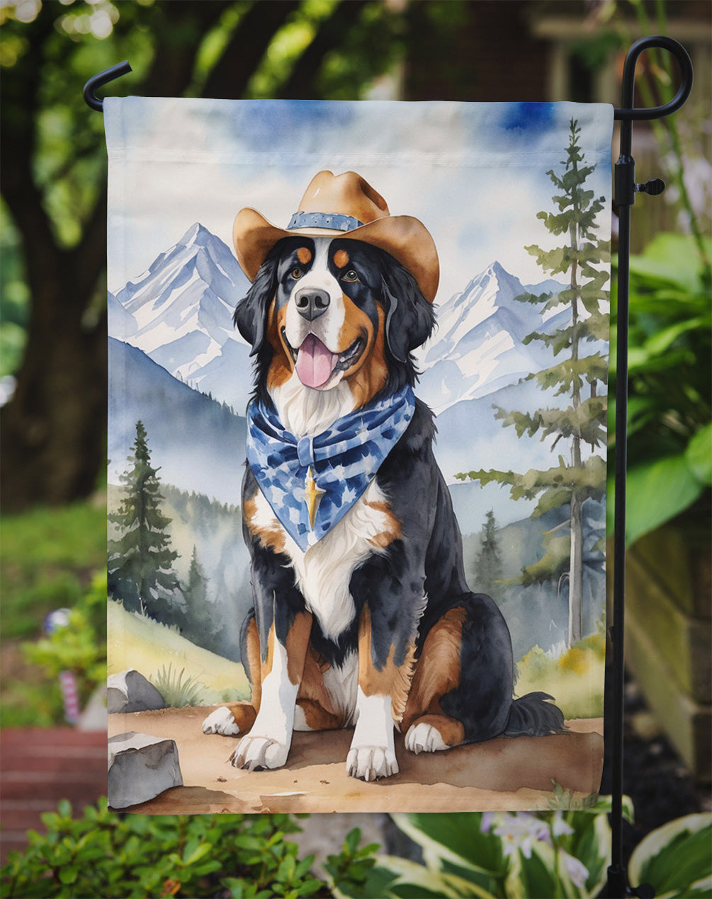 Bernese Mountain Dog Cowboy Welcome Garden Flag