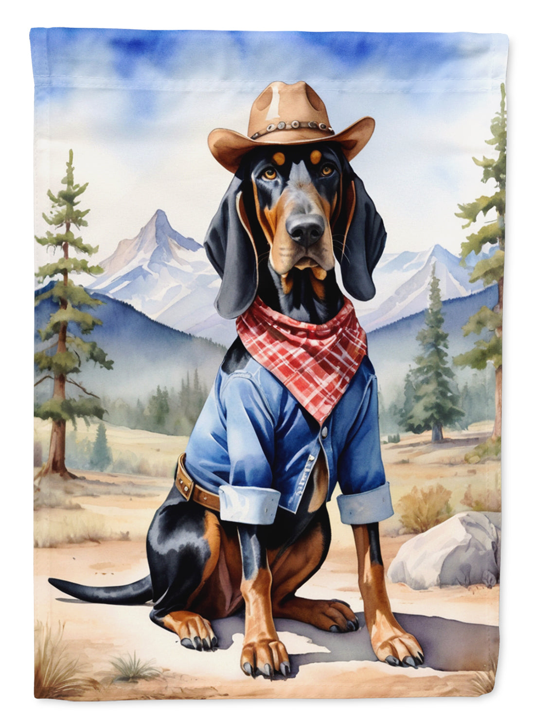 Buy this Black and Tan Coonhound Cowboy Welcome House Flag
