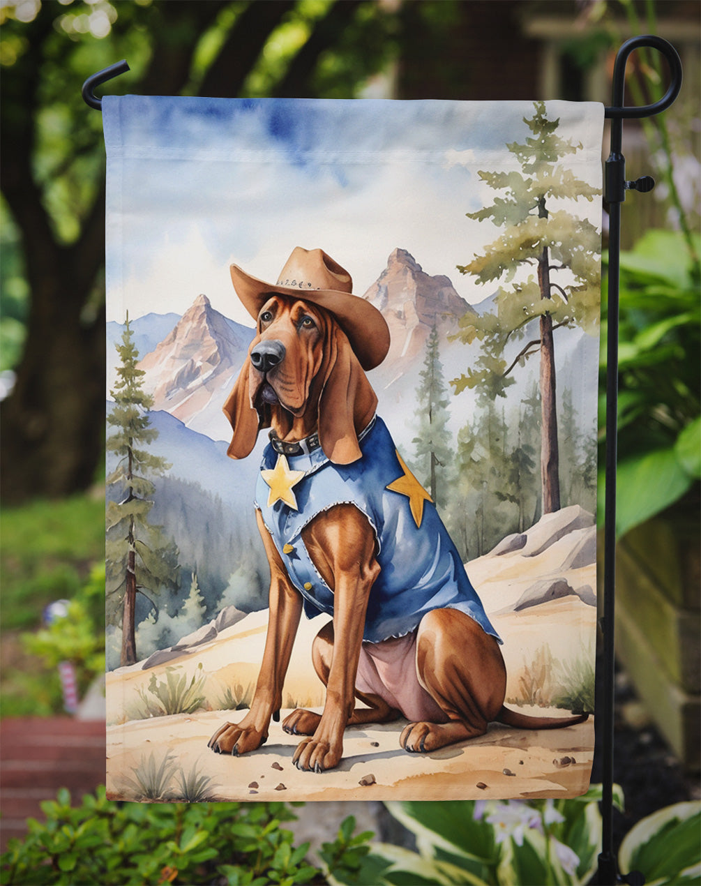 Bloodhound Cowboy Welcome Garden Flag