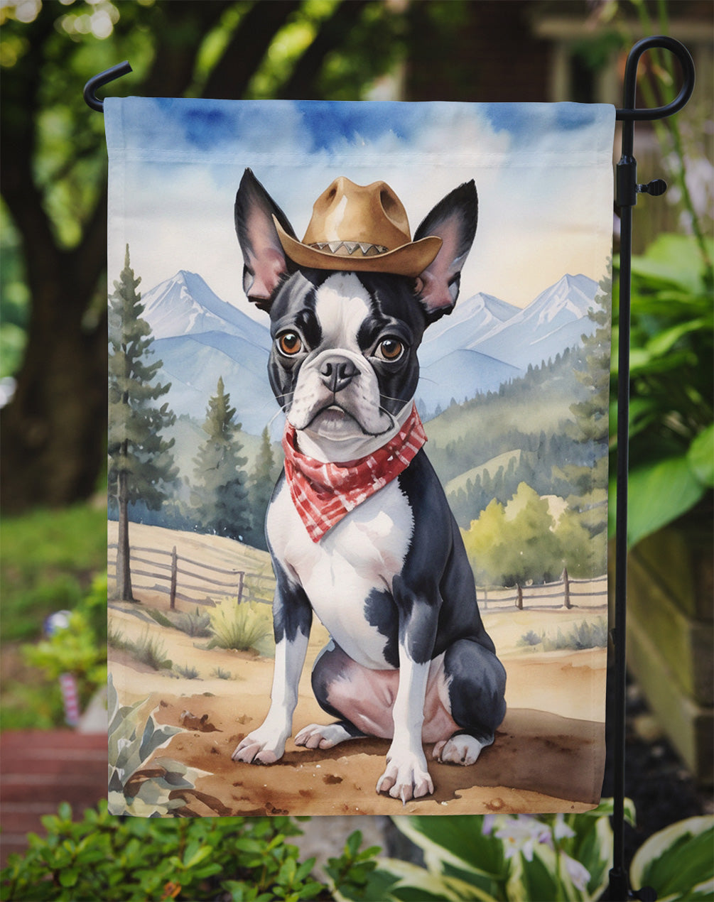 Boston Terrier Cowboy Welcome Garden Flag