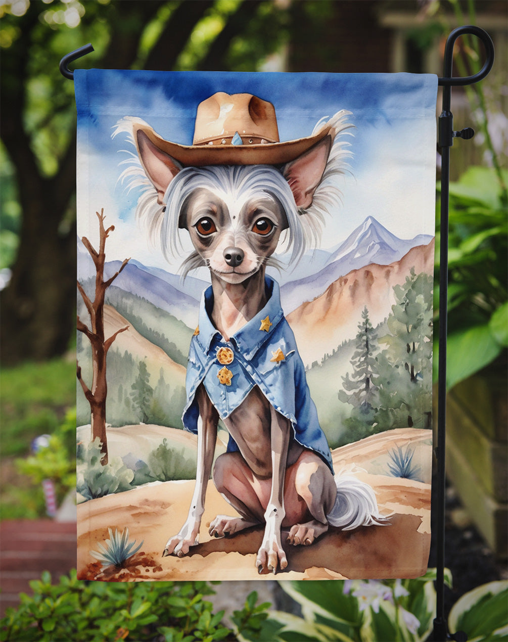 Chinese Crested Cowboy Welcome Garden Flag