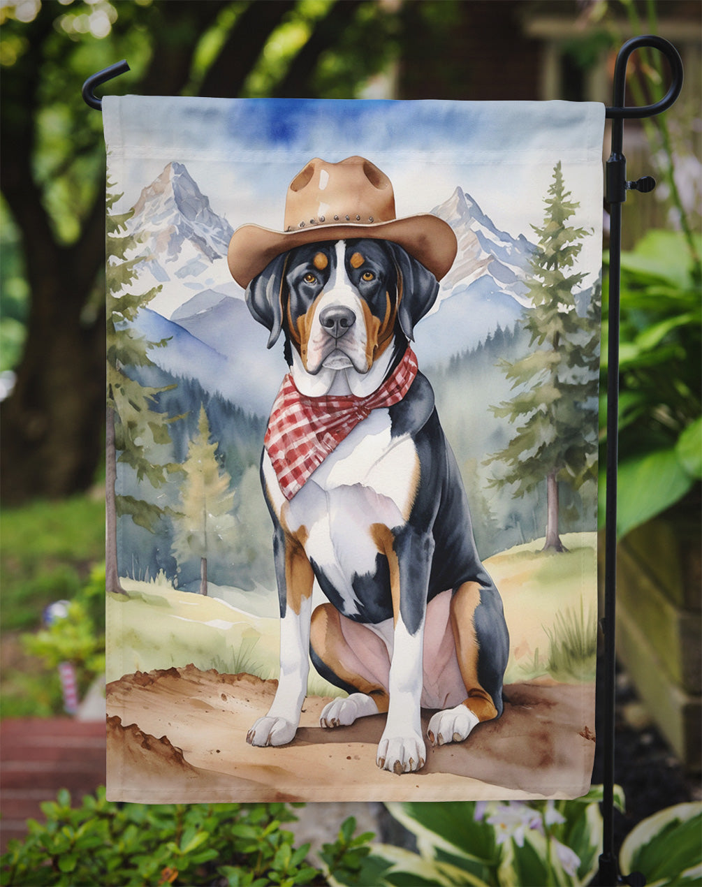 Greater Swiss Mountain Dog Cowboy Welcome Garden Flag