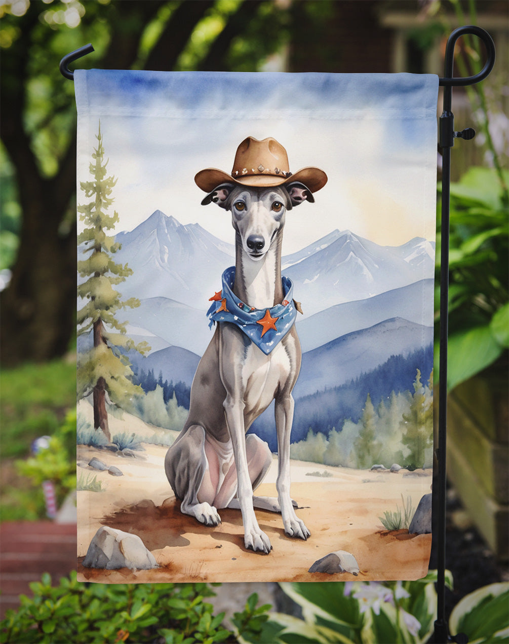 Greyhound Cowboy Welcome Garden Flag