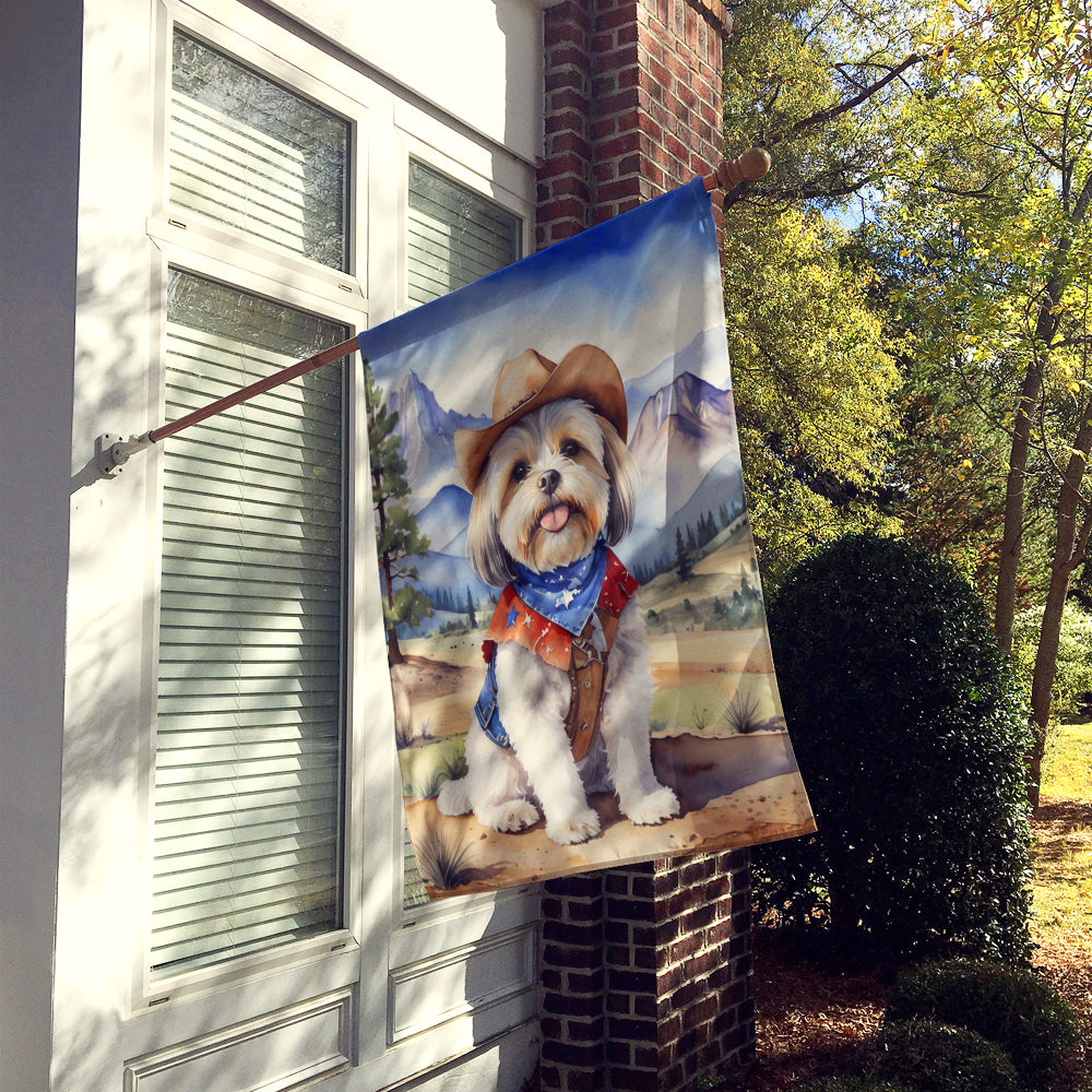 Lhasa Apso Cowboy Welcome House Flag