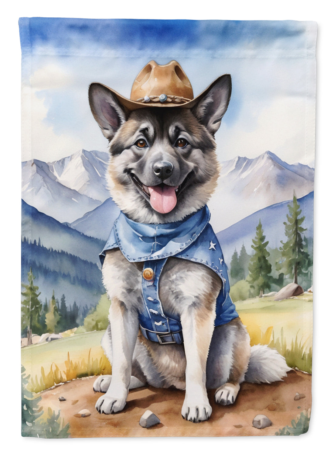 Buy this Norwegian Elkhound Cowboy Welcome House Flag