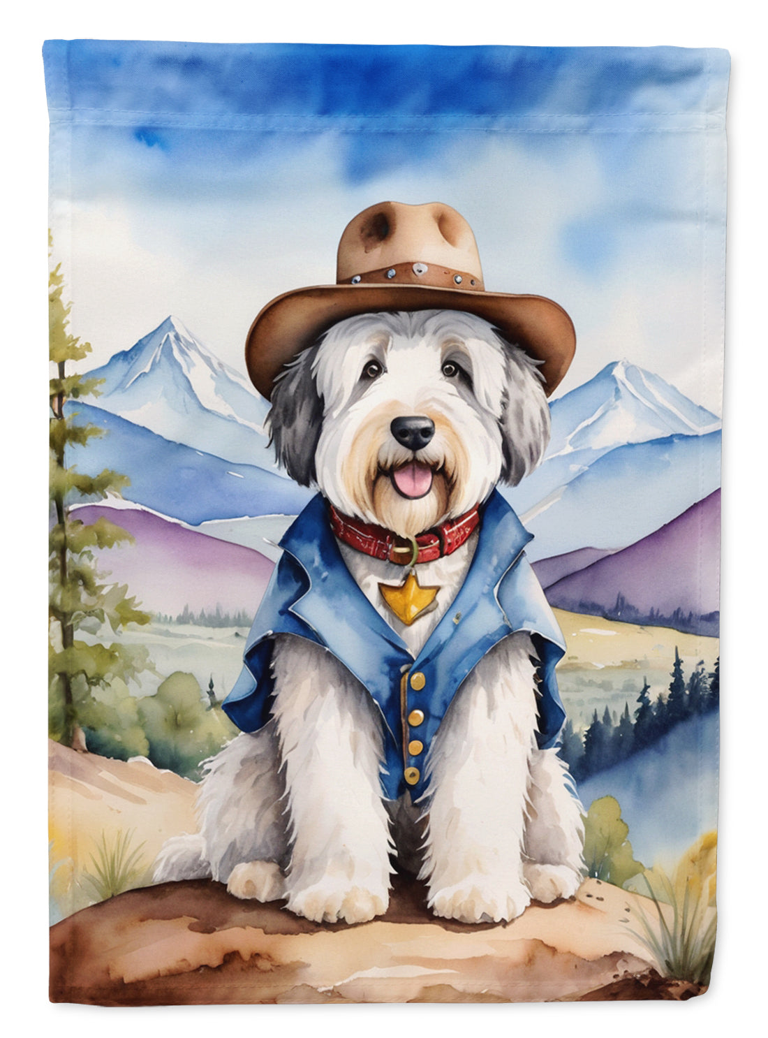 Buy this Old English Sheepdog Cowboy Welcome House Flag
