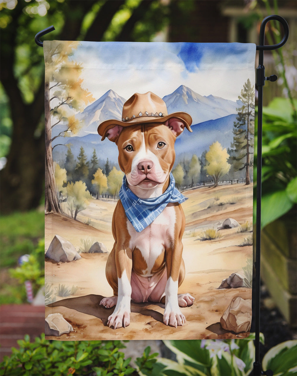 Pit Bull Terrier Cowboy Welcome Garden Flag