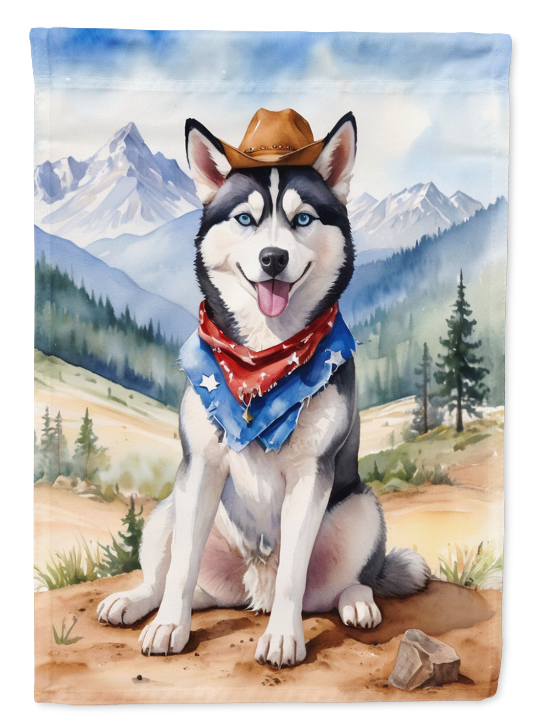 Buy this Siberian Husky Cowboy Welcome House Flag